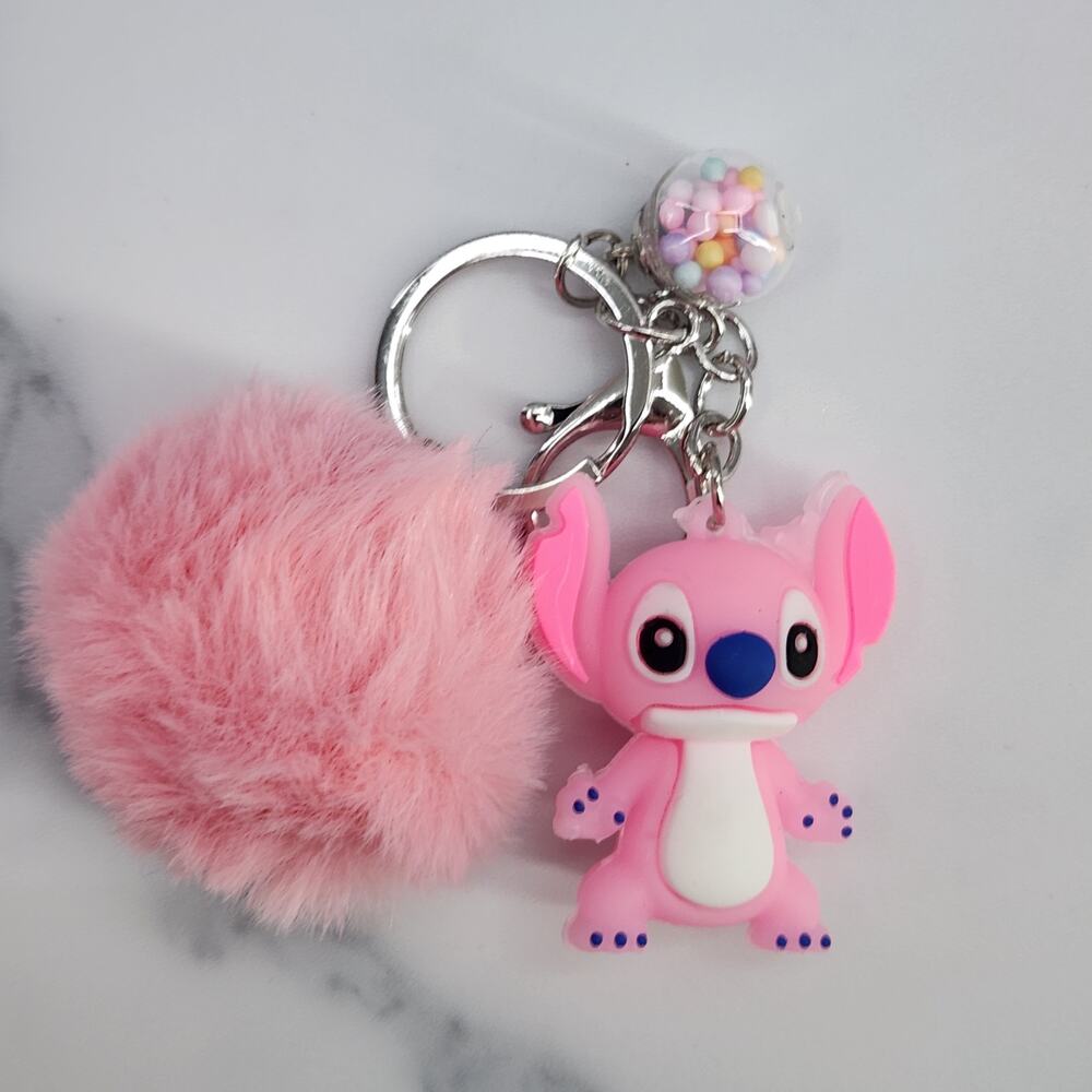 Disney's Stitch Pink 3D Figure Keychain puff ball & mini bead filled bubble